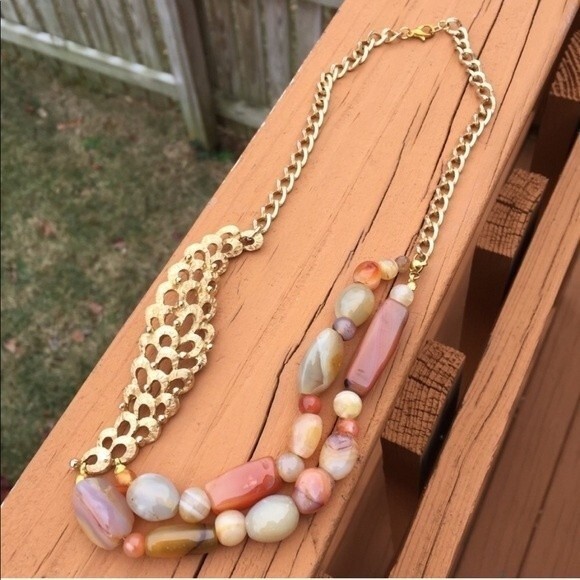 Handmade One-of-a-Kind Vintage Assemblage Gem Necklace with Vintage Monet Brooch - Picture 1 of 5